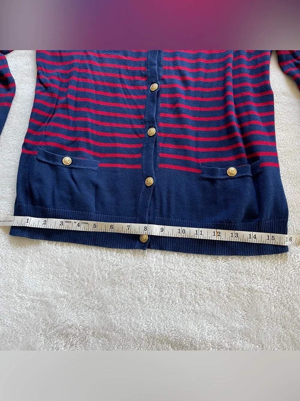 Lands End Red Navy Blue Nautical Cardigan size S 100% Cotton - Picture 11 of 13